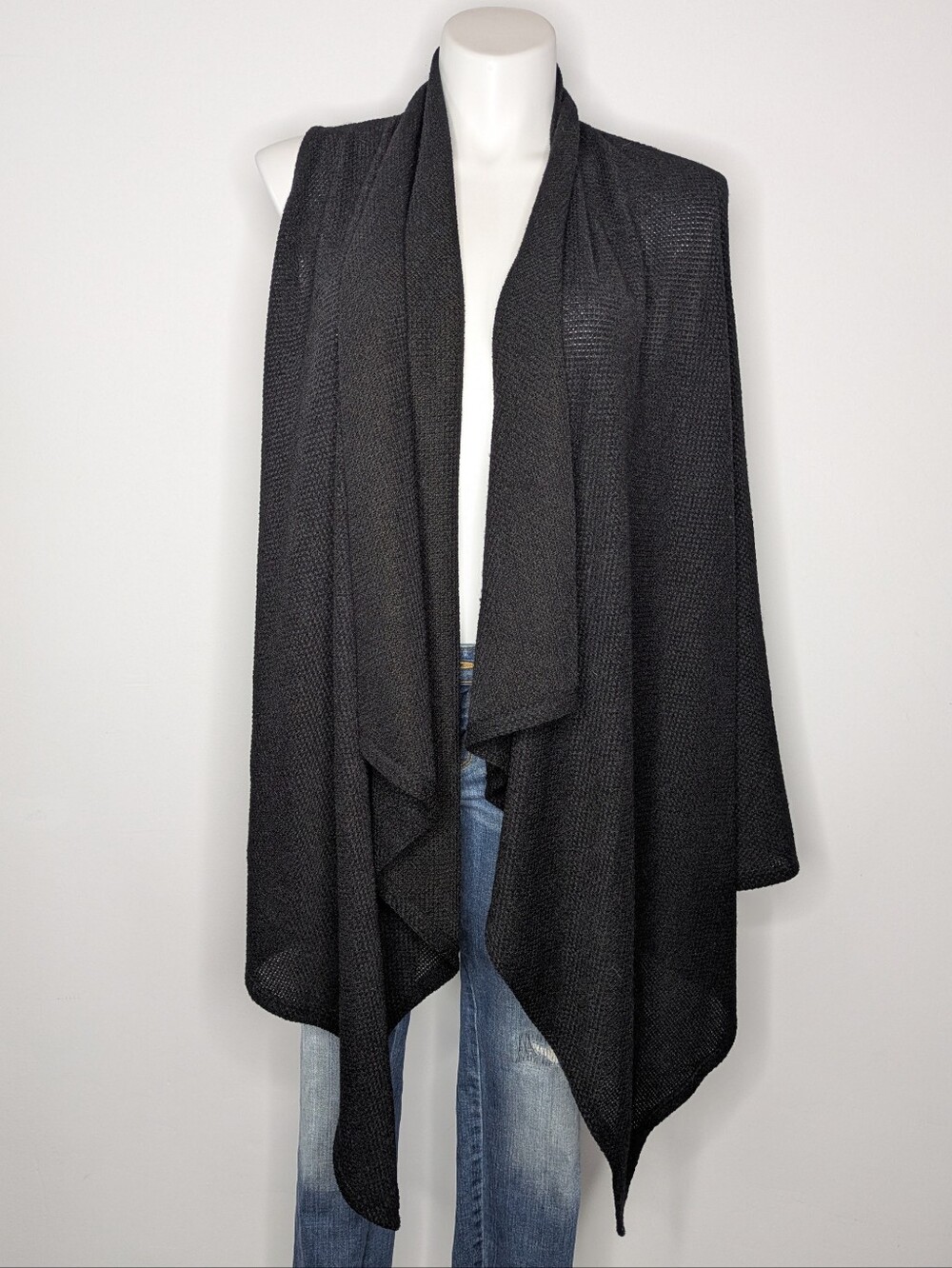 Beeson River Black Sheer Knit Sleeveless Open Cardigan Shrug 1XL